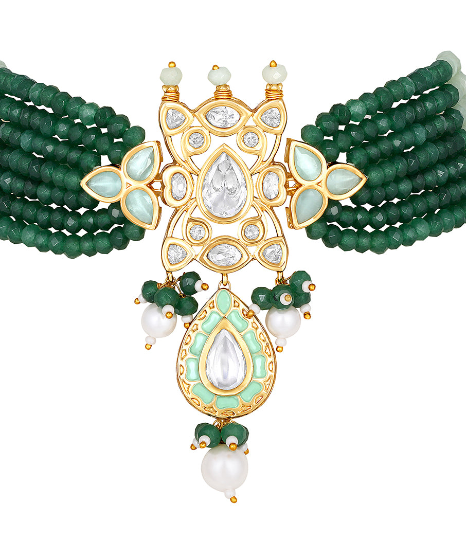 Gold Plated Kundan Choker Necklace with Agate