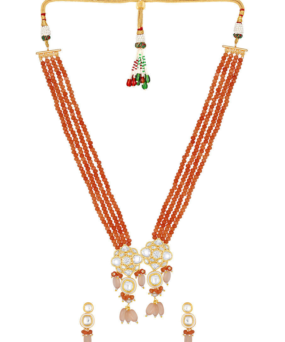 Gold Plated Kundan Necklace with Agate