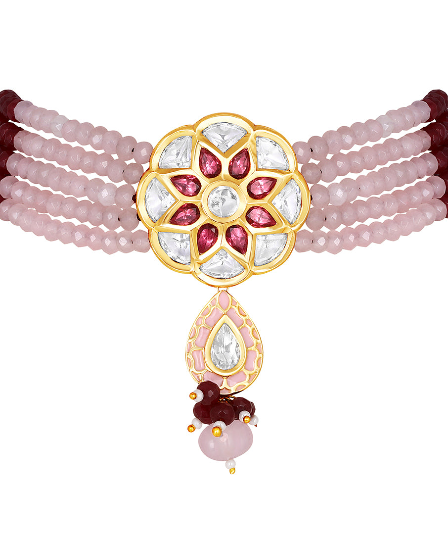 Gold Plated Kundan Necklace with Onyx and Agate