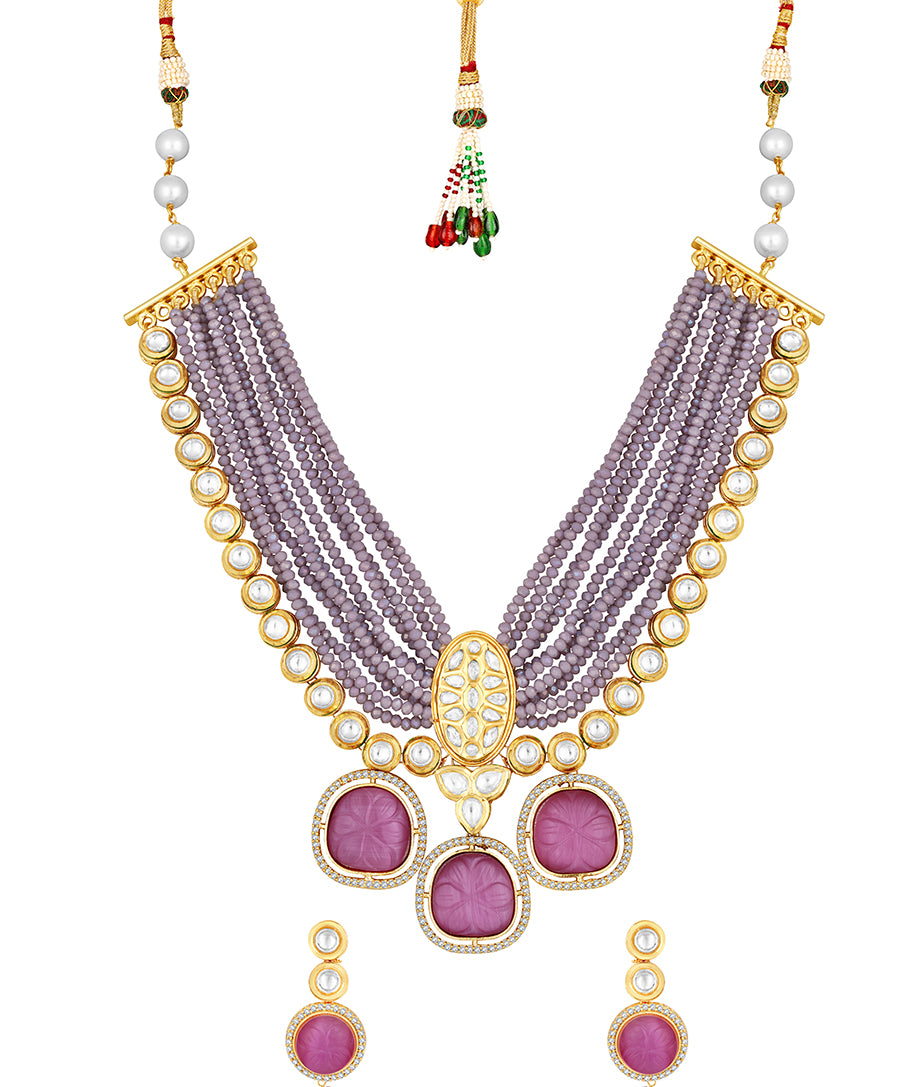 Gold Plated Kundan Necklace with Onyx and Agate