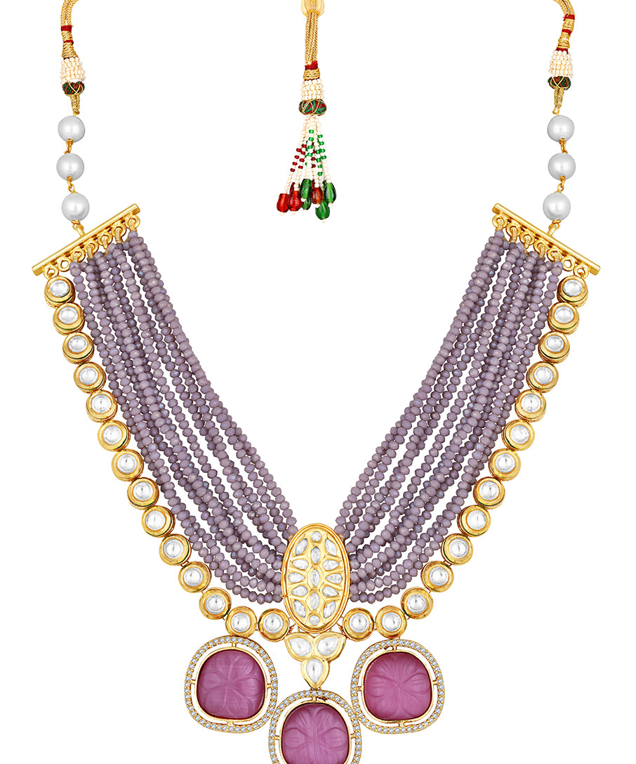 Gold Plated Kundan Necklace with Onyx and Agate