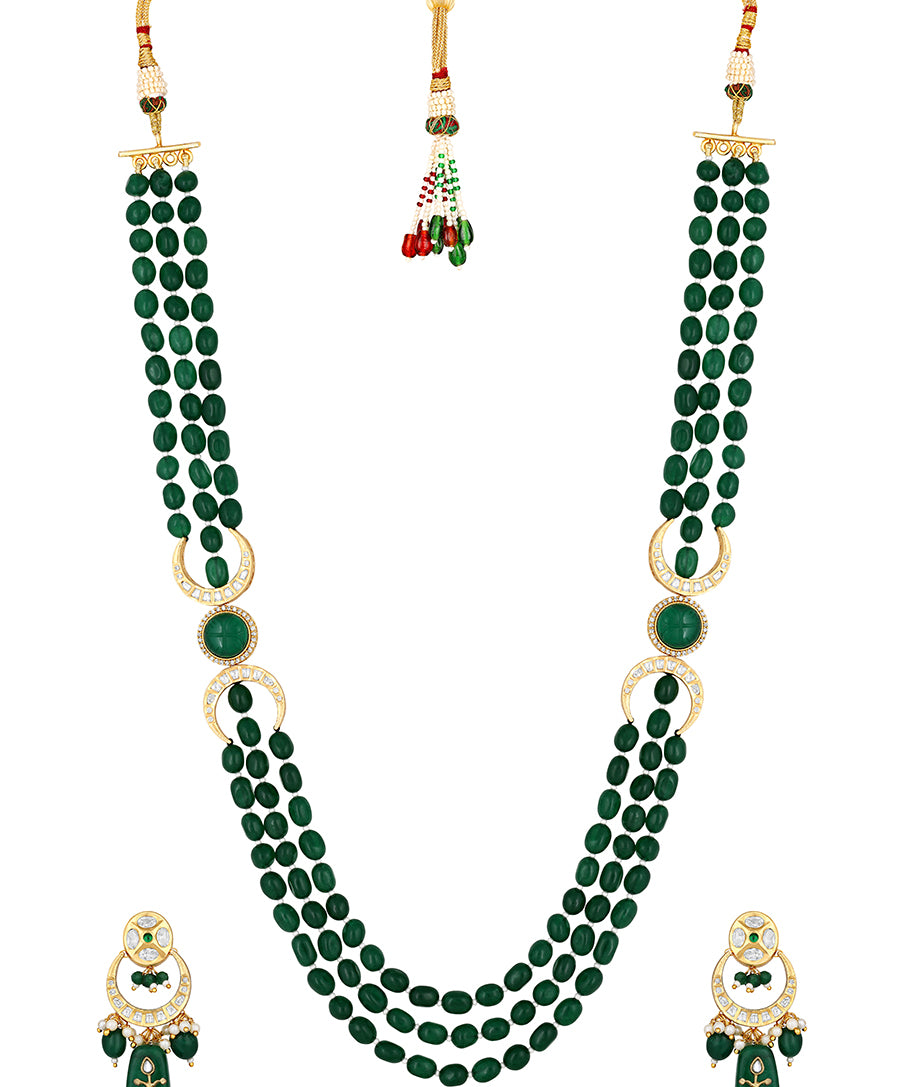 Gold Plated Kundan Necklace with Onyx and Agate