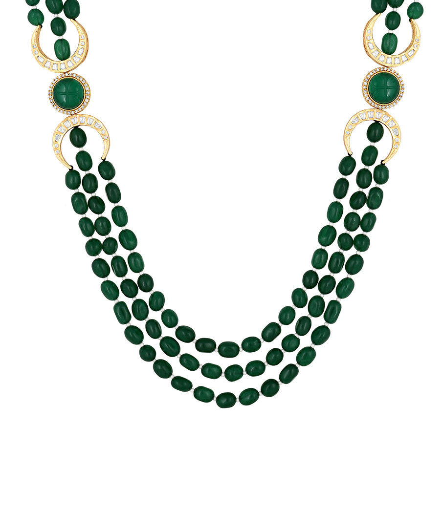Gold Plated Kundan Necklace with Onyx and Agate