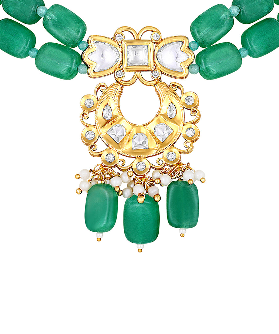 Gold Plated Kundan Necklace with Onyx and Agate