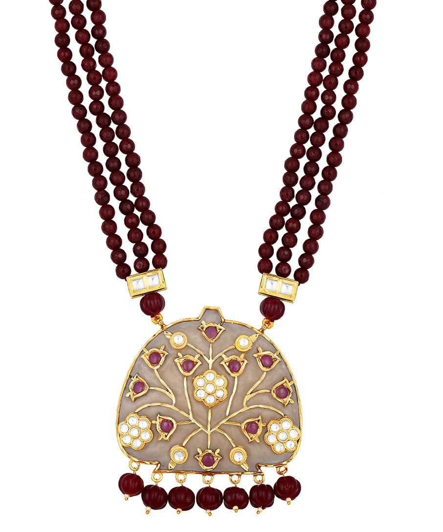 Gold Plated Kundan Necklace with Agate and Onyx