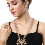 Gold Plated Kundan Necklace with Onyx and Pearls