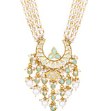 Gold Plated Kundan Necklace with Onyx and Pearls