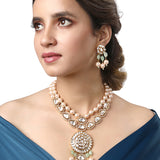 Gold Plated Kundan Necklace with Onyx and Pearls