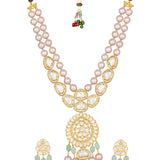 Gold Plated Kundan Necklace with Onyx and Pearls