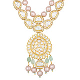 Gold Plated Kundan Necklace with Onyx and Pearls