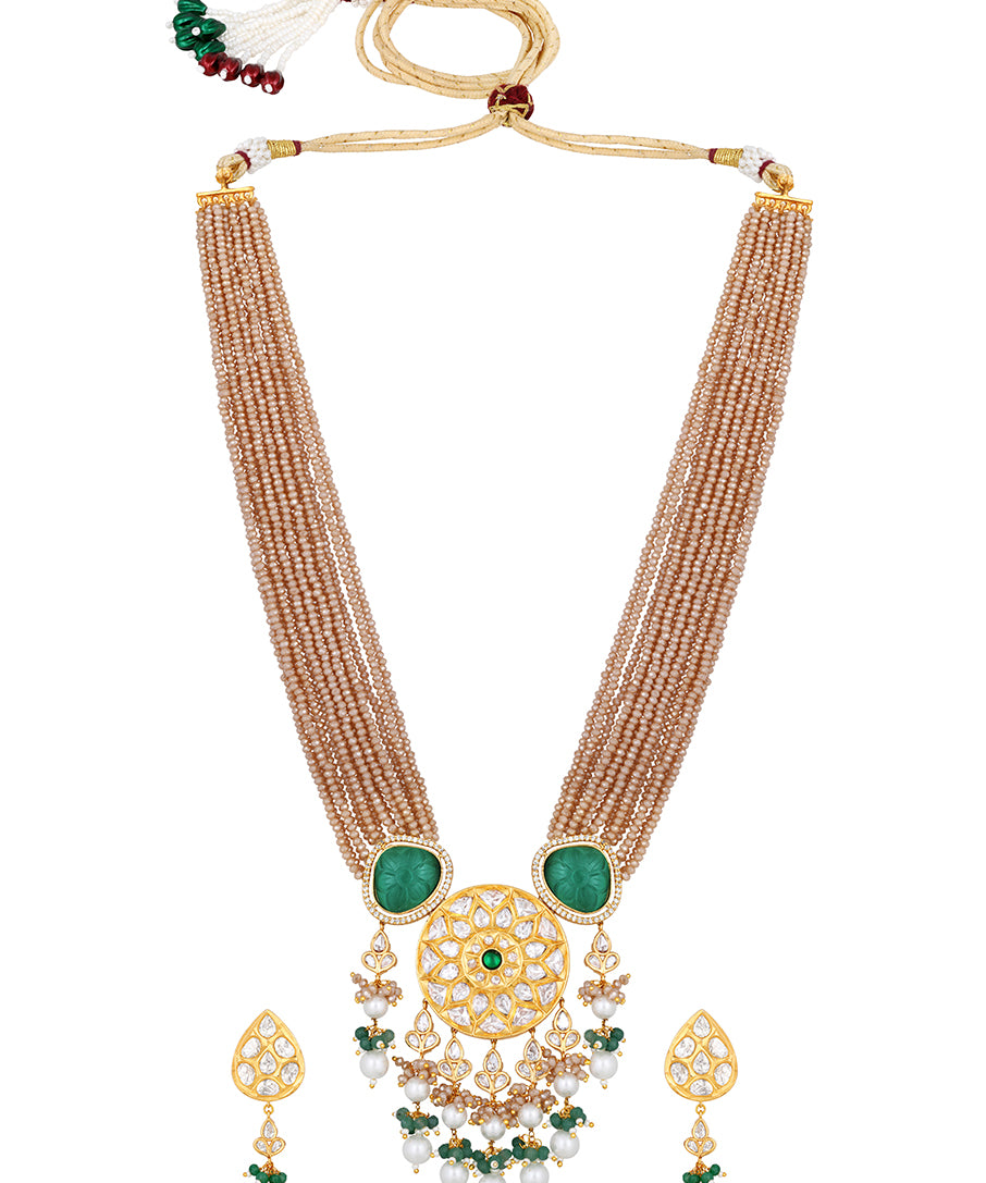 Gold Plated Kundan Necklace with Onyx and Pearls