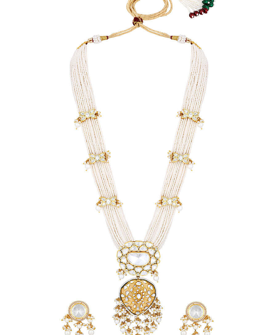Gold Plated Kundan Necklace with Pearls