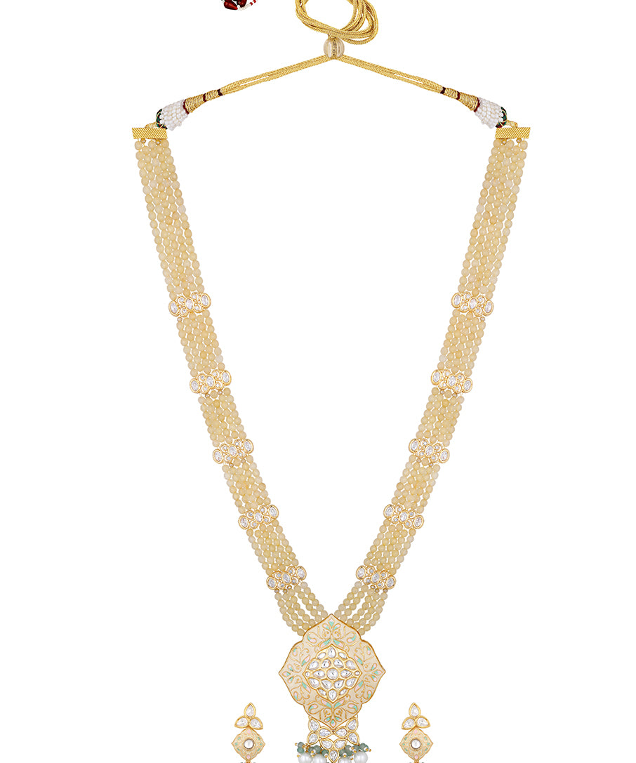 Gold Plated Kundan Necklace with Agate and Pearls