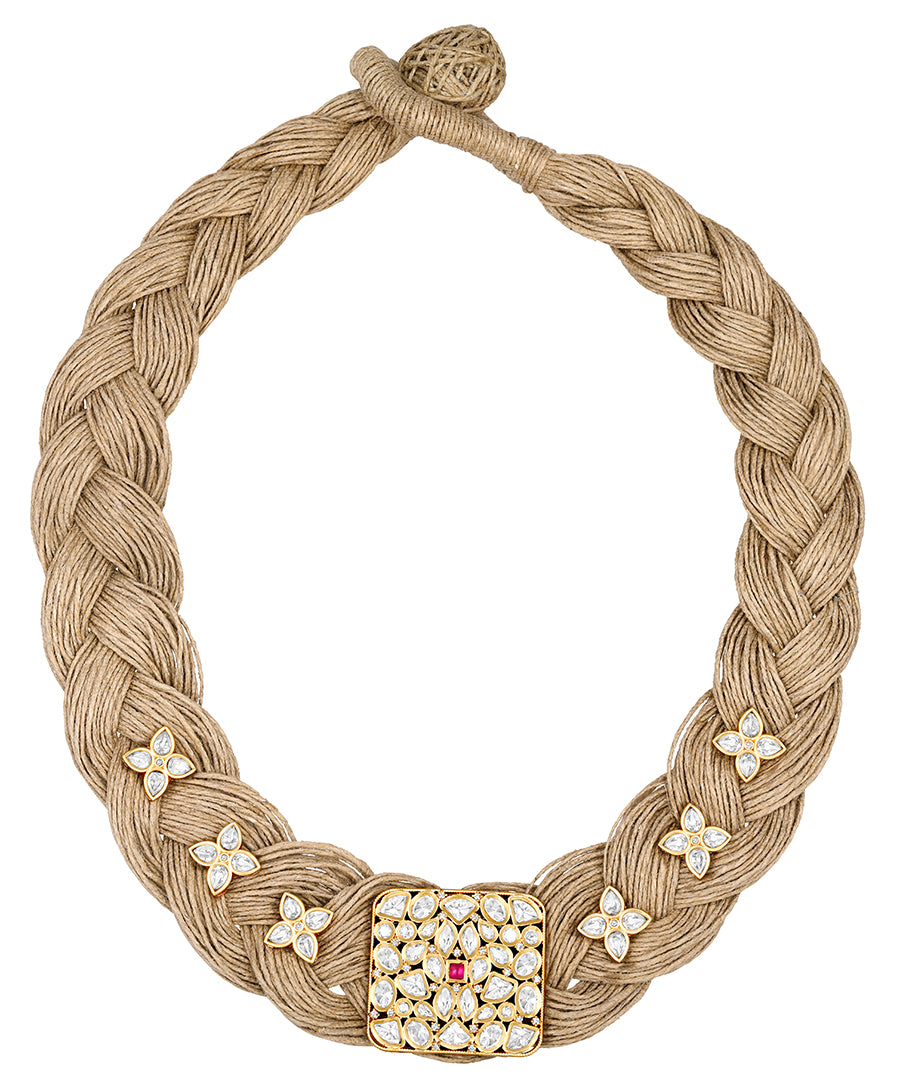 Gold Plated Kundan Jute Necklace