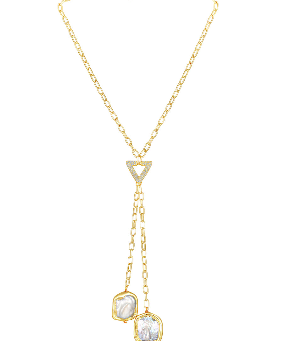 Gold Plated Handcrafted Necklace with Mother of Pearl