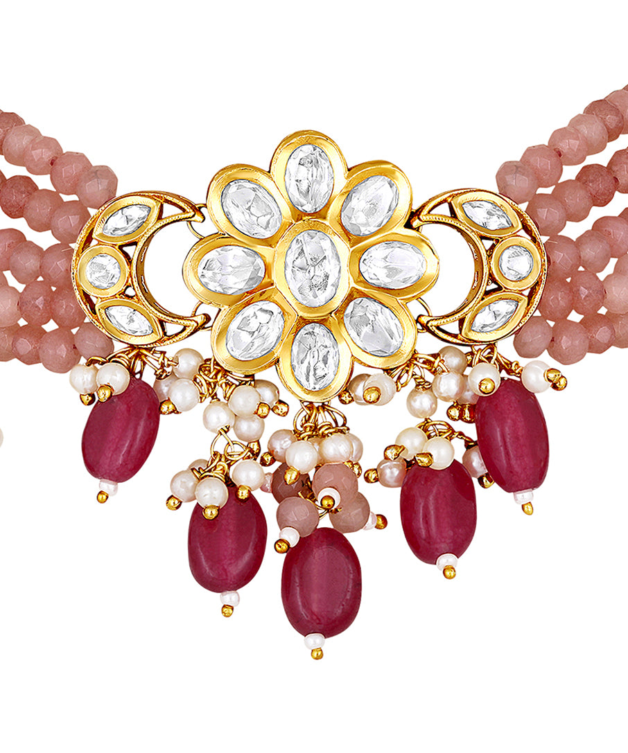 Gold Plated Kundan Necklace with Onyx and Agate