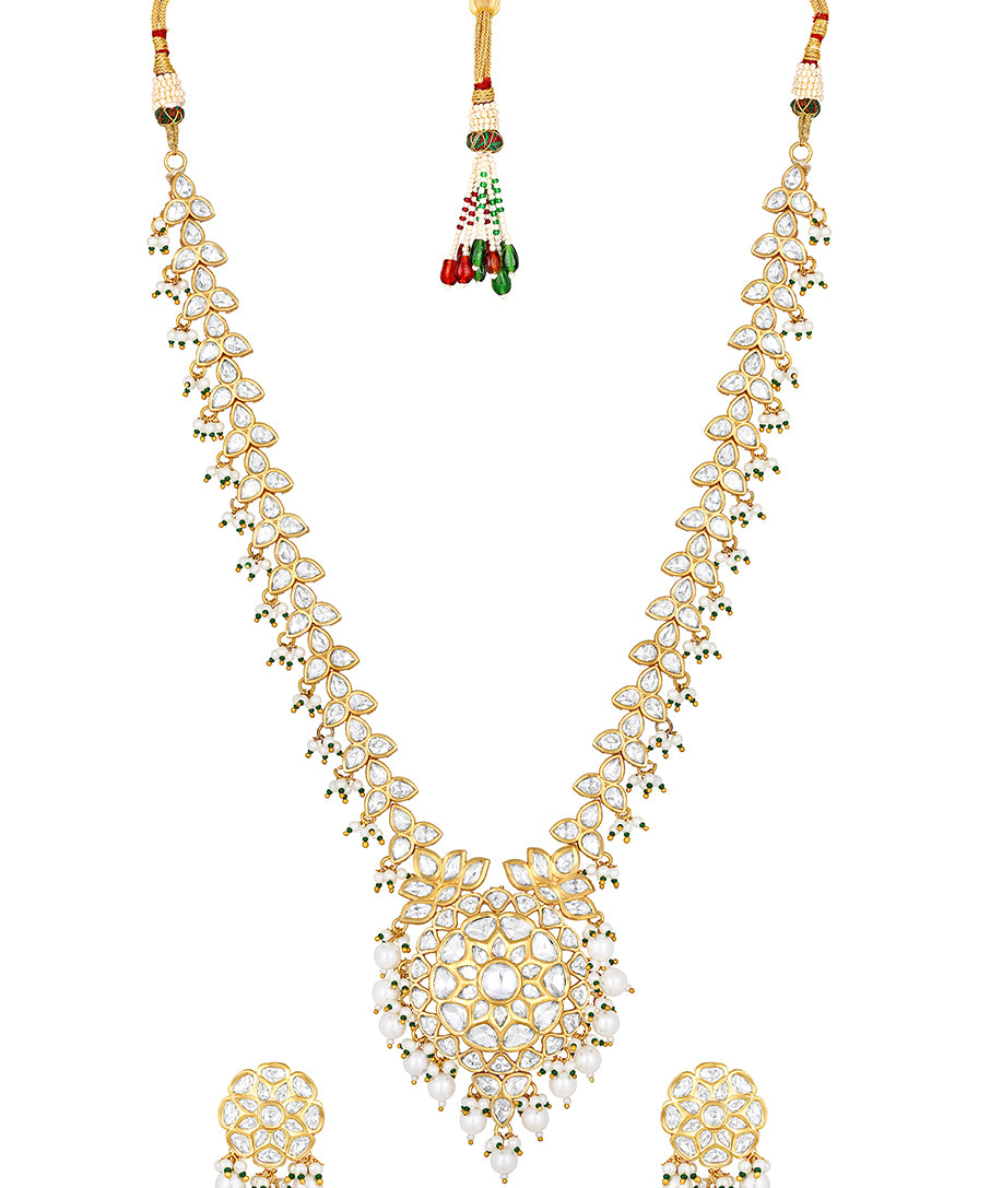 Gold Plated Kundan Necklace with Agate and Pearls