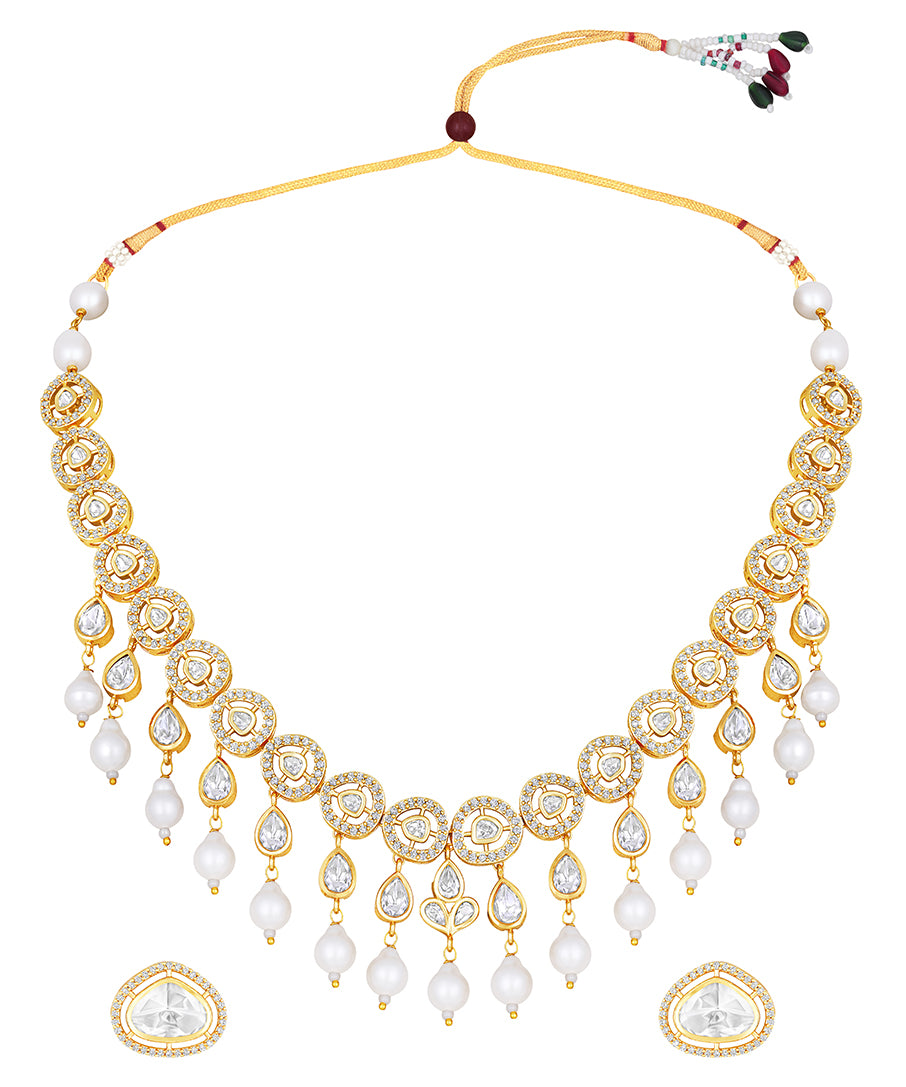 Gold Plated Kundan Necklace with Agate and Pearls