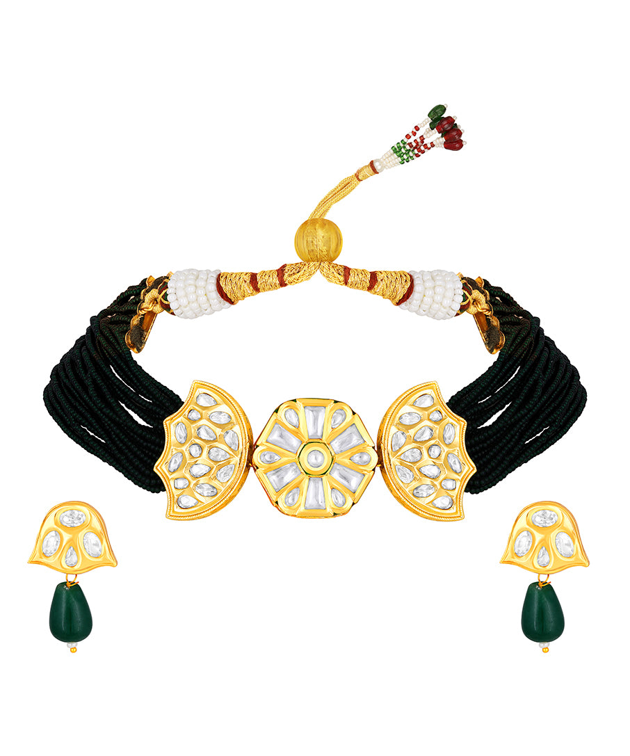 Gold Plated Kundan Necklace with Agate