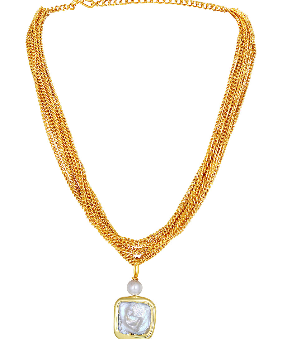 Designer Gold Polished Brass Chain With Mother Of Pear