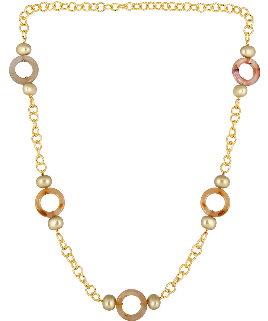 Designer Necklace With Gold Finished Brass, Shell Pearls & Natural Onyx Stone