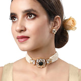 Gold Plated Kundan Necklace with Onyx and Pearls