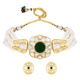 Gold Plated Kundan Necklace with Onyx and Pearls