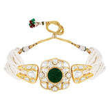 Gold Plated Kundan Necklace with Onyx and Pearls