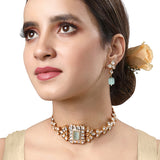 Gold Plated Kundan Necklace with Onyx and Monalisa