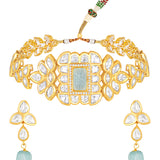 Gold Plated Kundan Necklace with Onyx and Monalisa