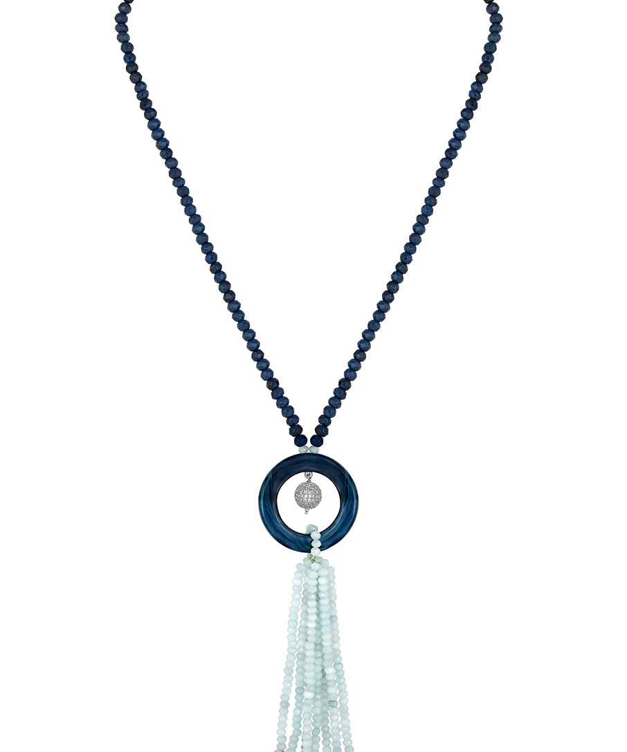 Designer Necklace With Gold Polished Brass, Agate,Cz Diamond Ball & Natural Stone.