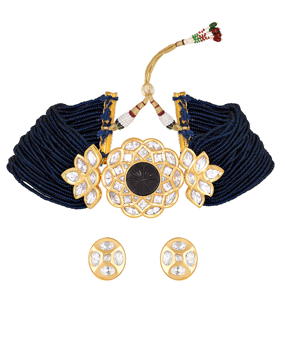 Gold Plated Kundan Necklace with Pearls