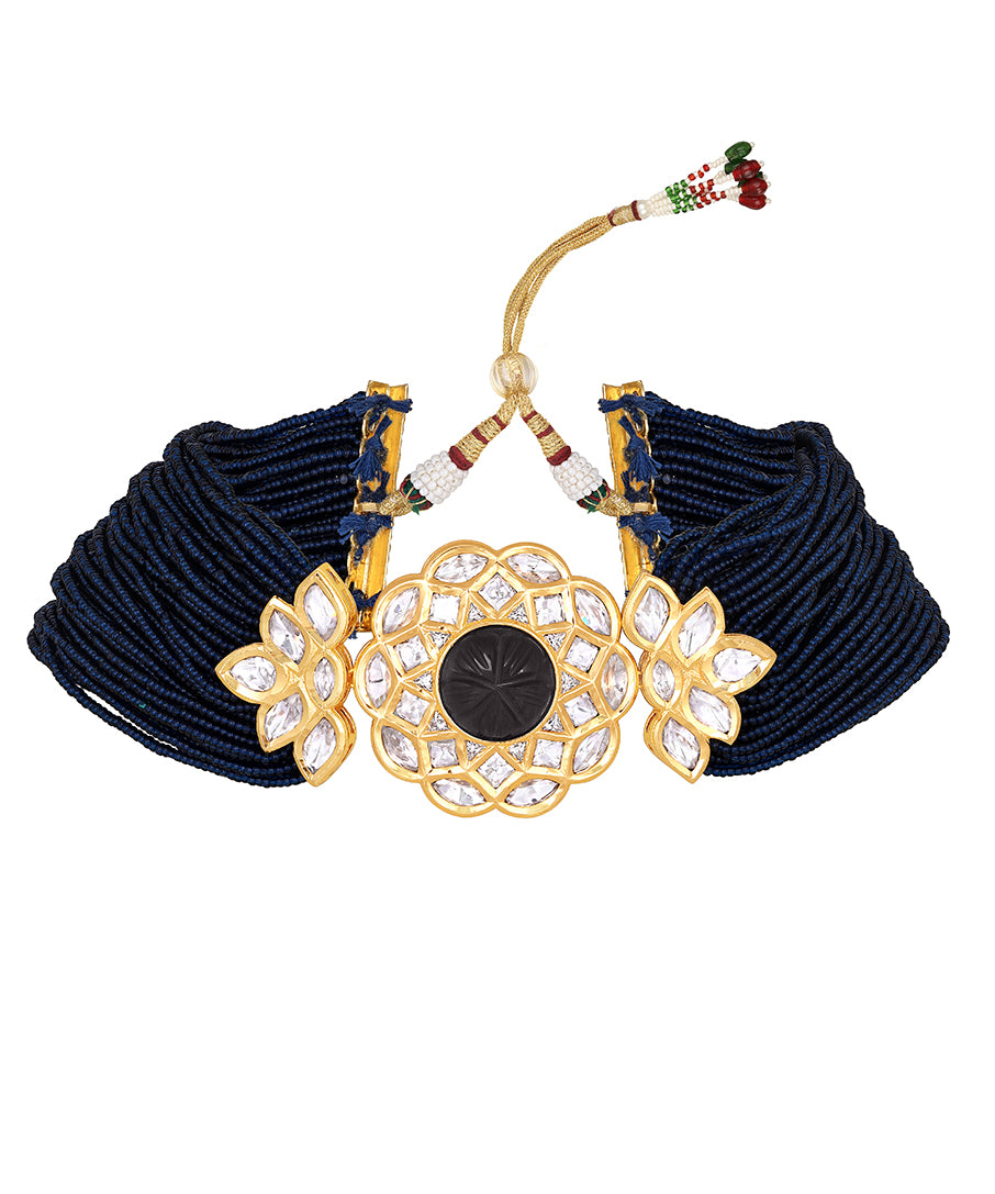 Gold Plated Kundan Necklace with Pearls