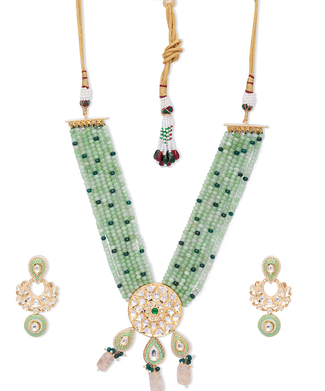 Green Gold Tone Kundan Meenakari Necklace Set with Onyx