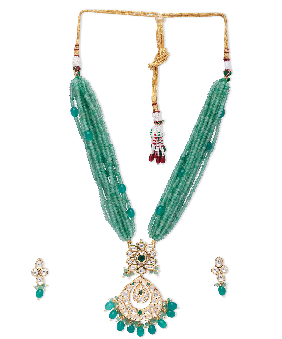 Green Gold Tone Kundan Necklace Set with Onyx