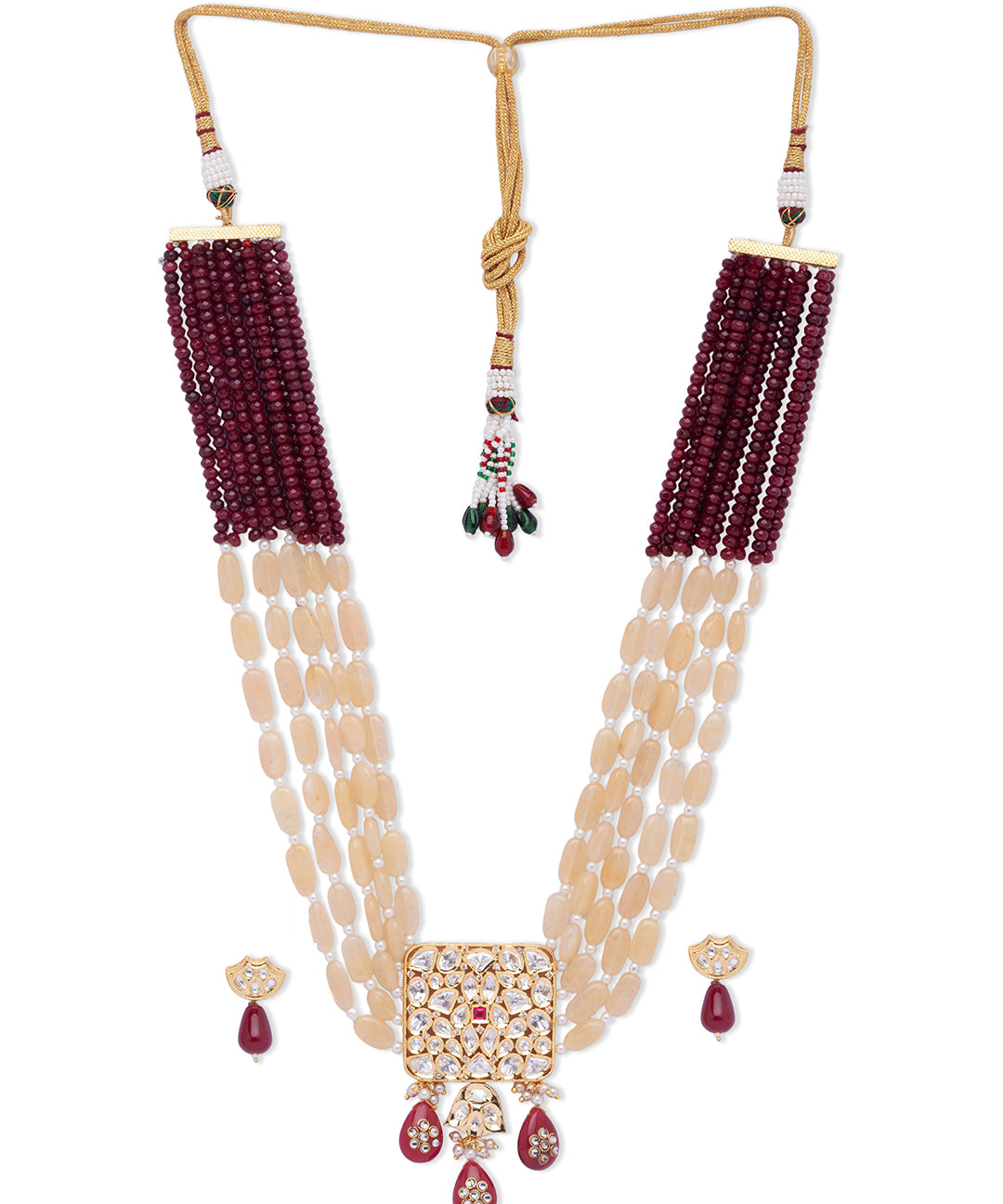 Maroon Gold Tone Kundan Necklace Set with Onyx