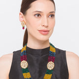 Multicolor Gold Tone Kundan Necklace Set with Onyx