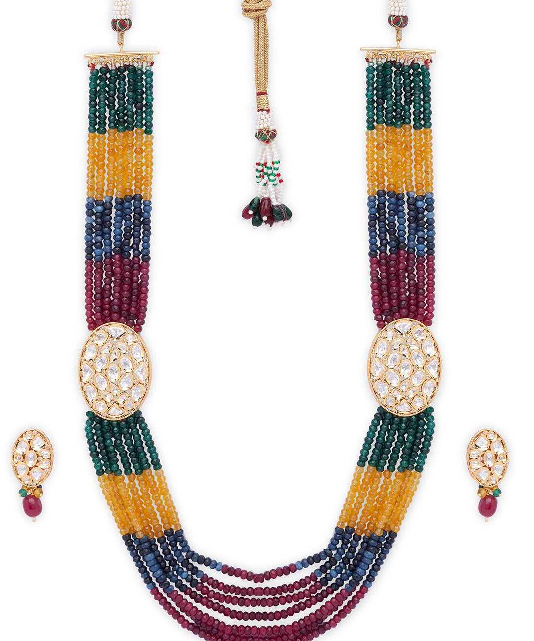 Multicolor Gold Tone Kundan Necklace Set with Onyx