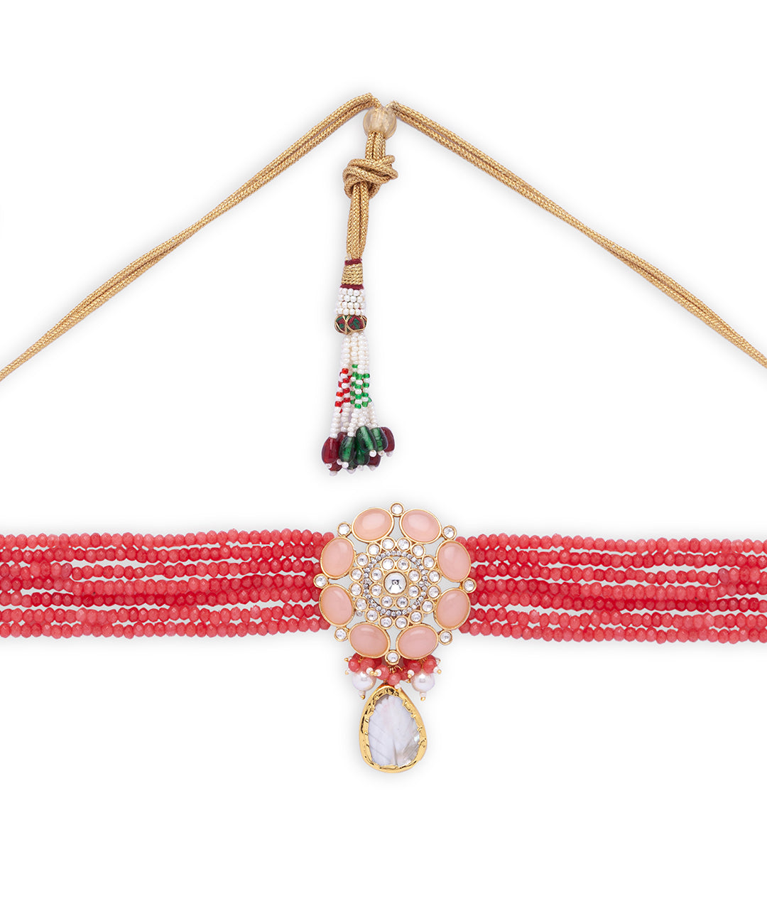 Red Gold Tone Kundan Choker Necklace Set with Pearls