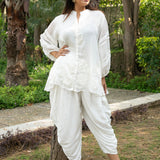 Elegant Organza White Co-ord Set with Intricate Thread Work