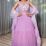 Handcrafted Lilac Lehenga with Multi-Color Sequence Blouse and Ruffle Organza Dupatta