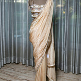 Hand-Embroidered Saree with Crystal and Antique Gold Work