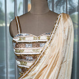 Hand-Embroidered Saree with Crystal and Antique Gold Work