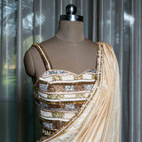 Hand-Embroidered Saree with Crystal and Antique Gold Work