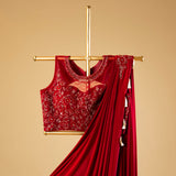 Ready-to-Wear Drape Saree, Stitched with Thread and Sequence Work Blouse and Gold Tassels