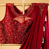 Ready-to-Wear Drape Saree, Stitched with Thread and Sequence Work Blouse and Gold Tassels