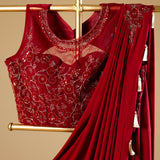 Ready-to-Wear Drape Saree, Stitched with Thread and Sequence Work Blouse and Gold Tassels