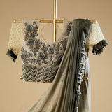 Ready-to-Wear Dust Gold Designer Saree with Embroidered Blouse and Ribbon & Bead Work - Perfect for Special Occasions
