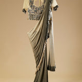 Ready-to-Wear Dust Gold Designer Saree with Embroidered Blouse and Ribbon & Bead Work - Perfect for Special Occasions