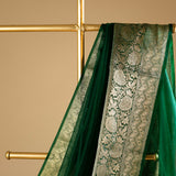 Banarasi Gold Woven Border Georgette Organza Saree with Woven Border Blouse in Bottle Green